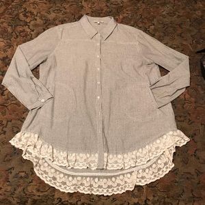 Umgee Striped Tunic with Lace Trim